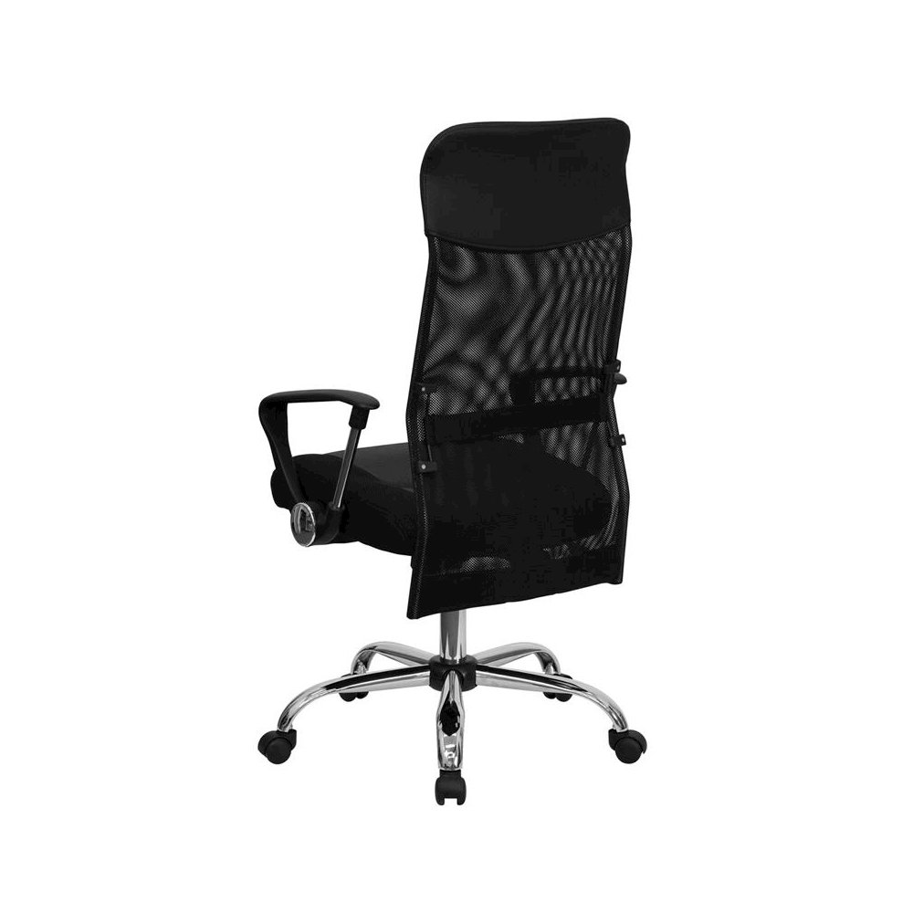 High Back Black Leather and Mesh Swivel Task Office Chair with Arms
