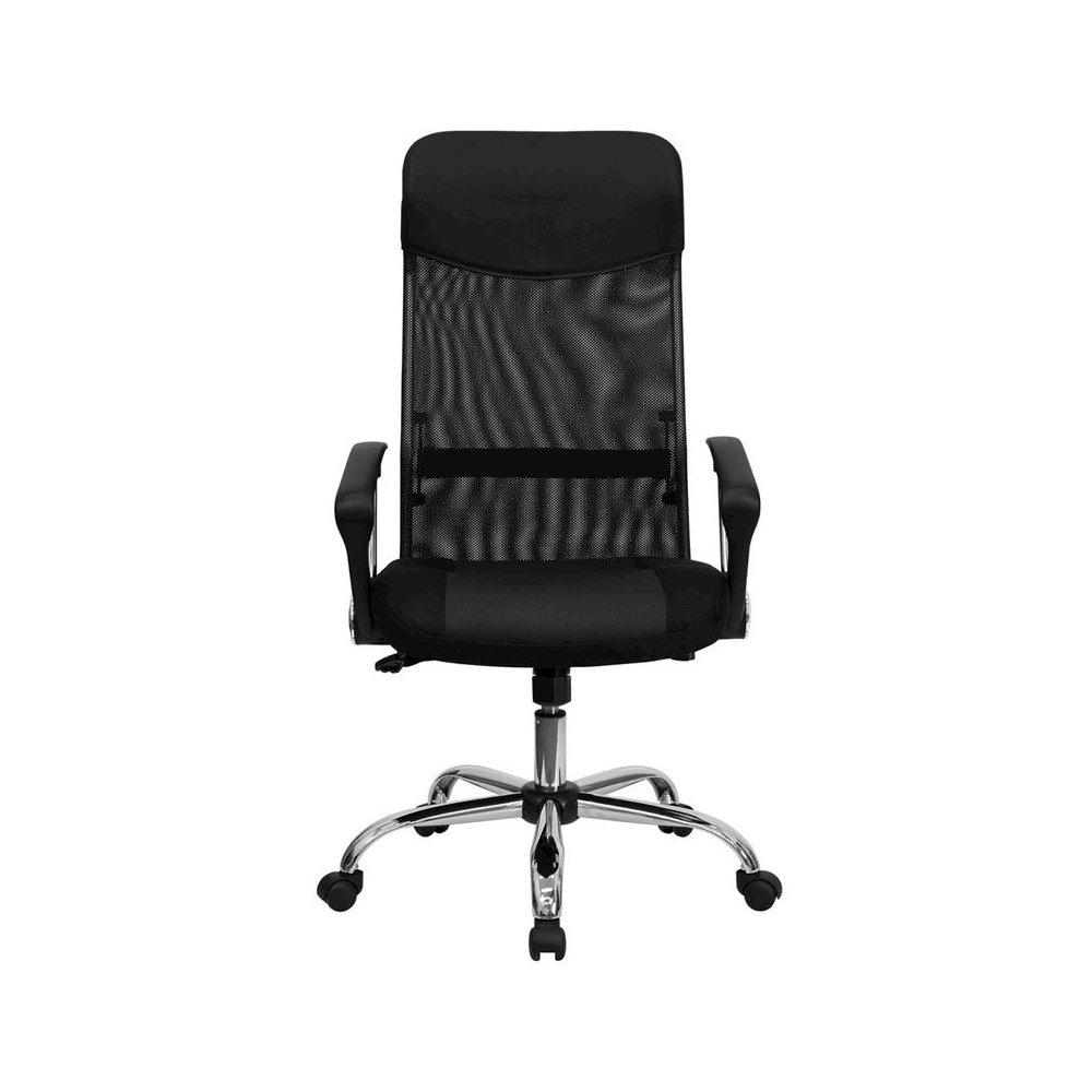 High Back Black Leather and Mesh Swivel Task Office Chair with Arms