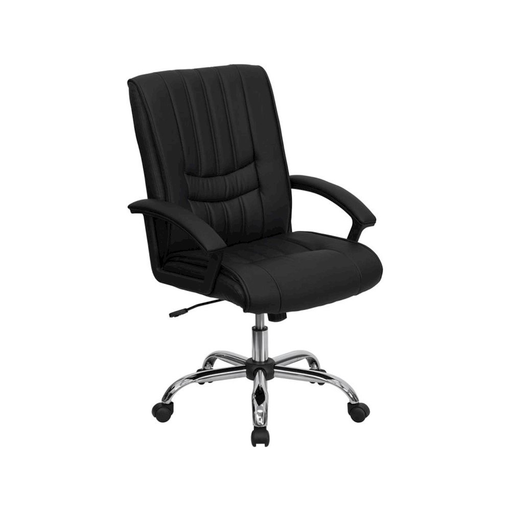 Mid-Back Black LeatherSoft Swivel Manager’s Office Chair with Arms
