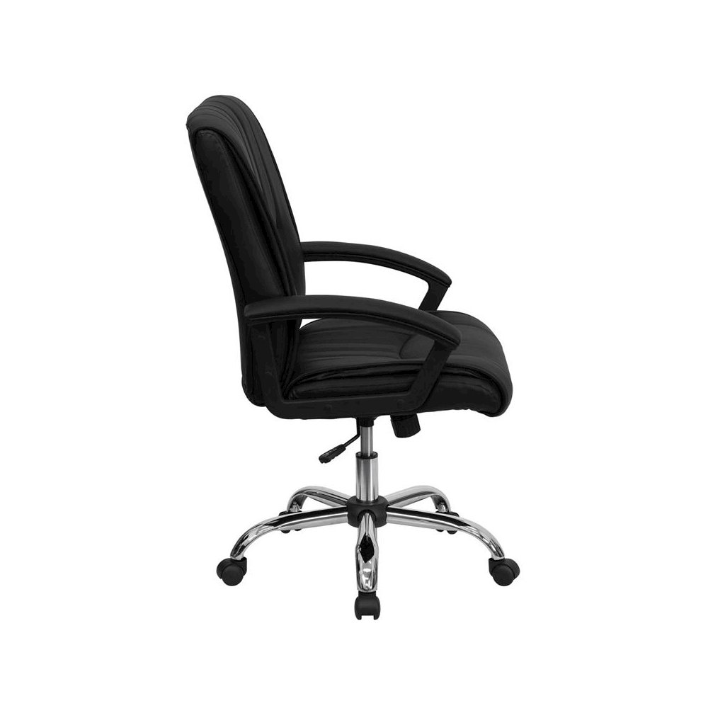 Mid-Back Black LeatherSoft Swivel Manager’s Office Chair with Arms