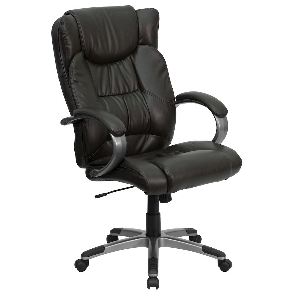 High Back Espresso Brown Executive Swivel Office Chair with Titanium Nylon Base