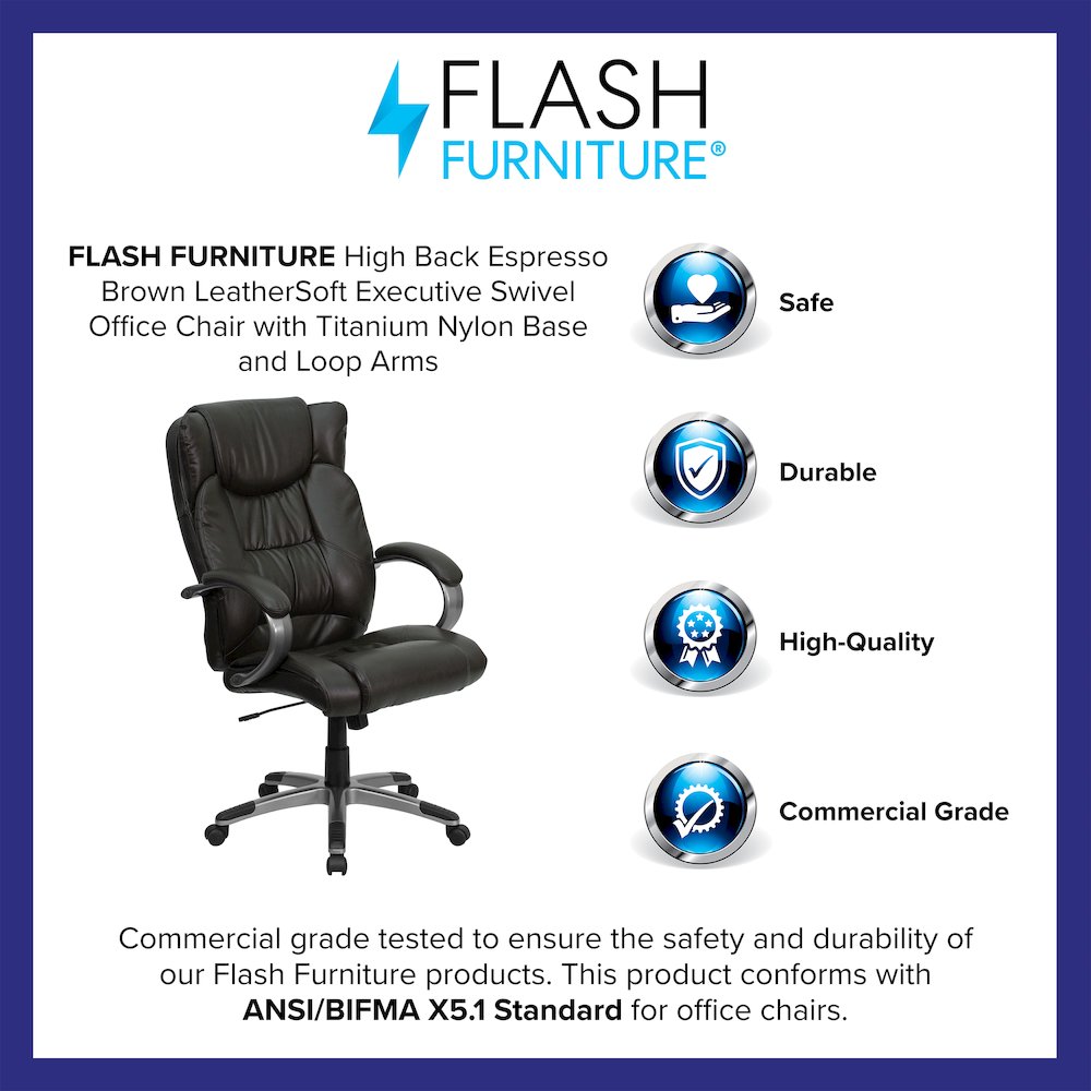 High Back Espresso Brown Executive Swivel Office Chair with Titanium Nylon Base