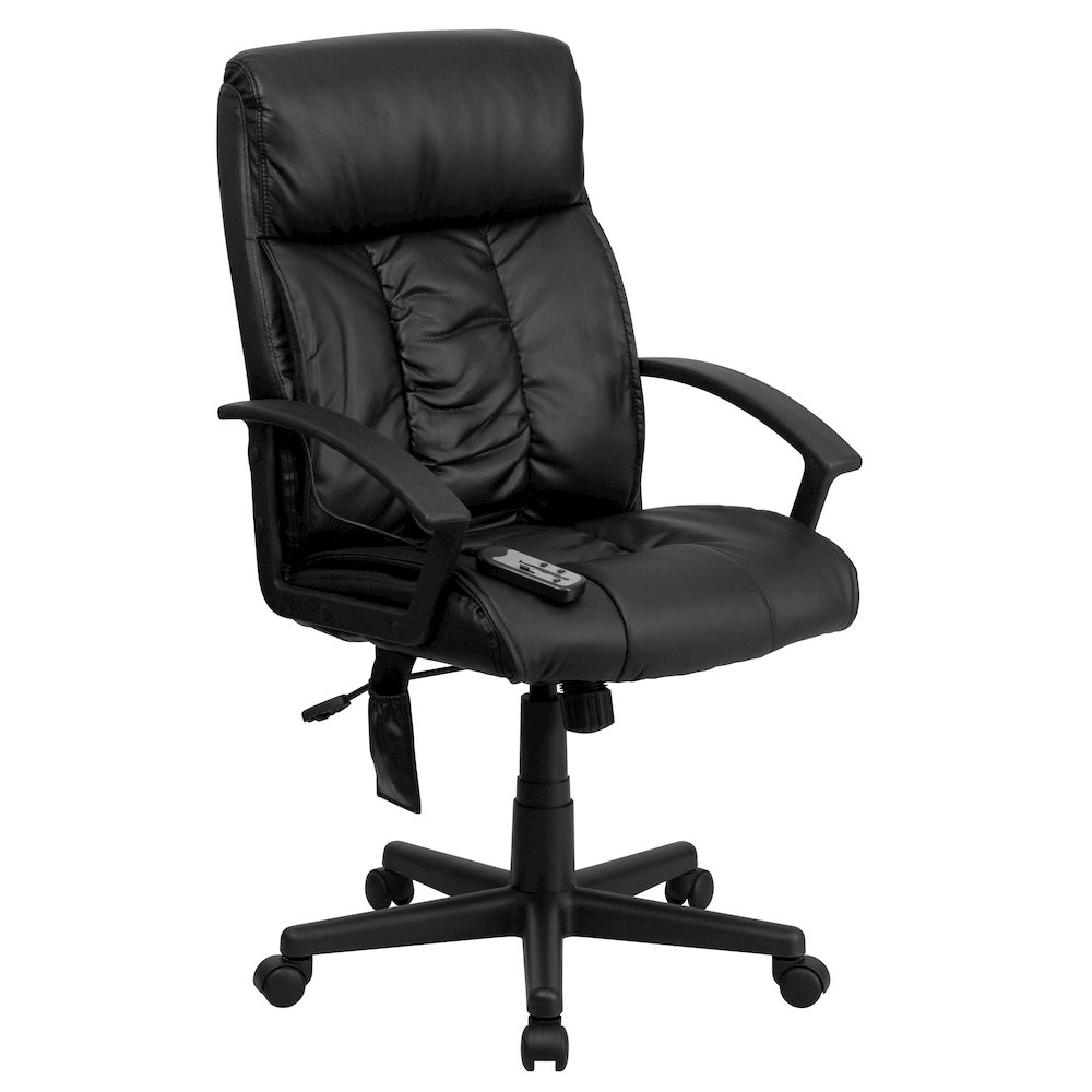 High Back Massaging Black Executive Swivel Office Chair with Side Remote Pocket