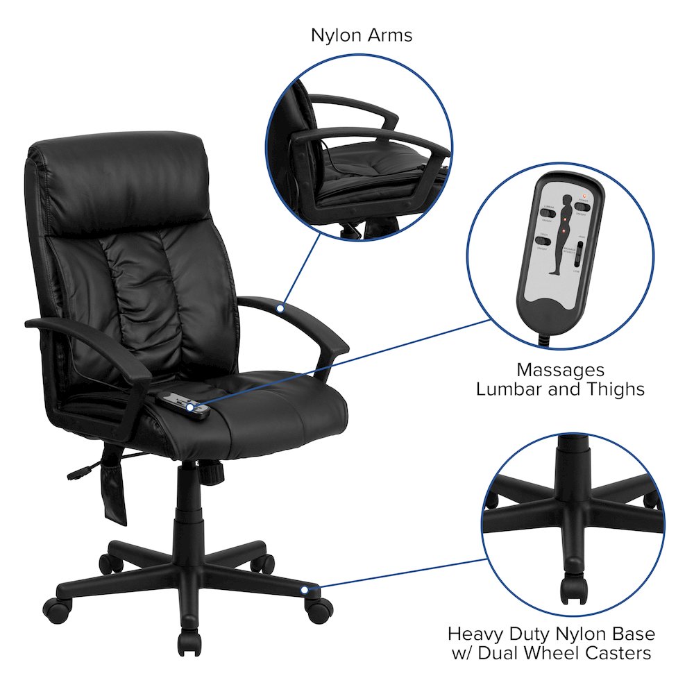 High Back Massaging Black Executive Swivel Office Chair with Side Remote Pocket