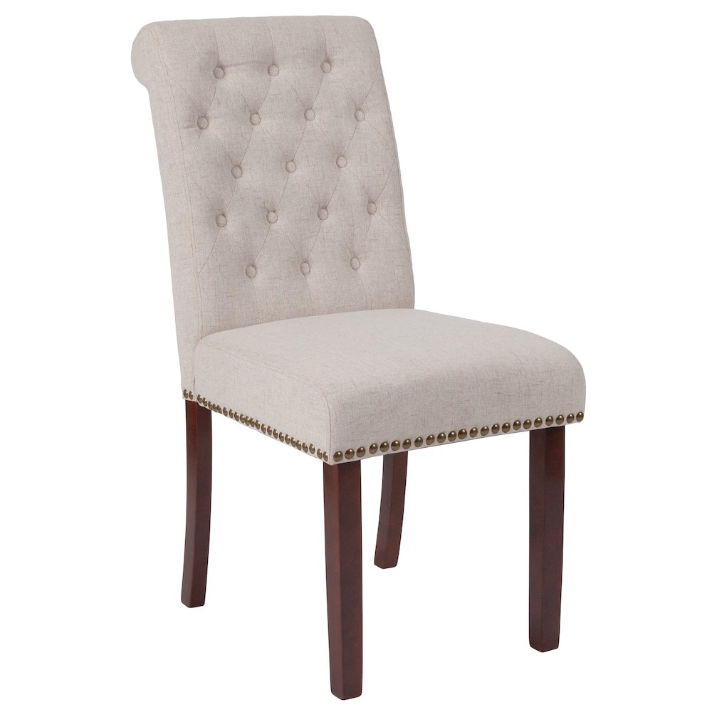 Beige Fabric Parsons Chair with Rolled Back