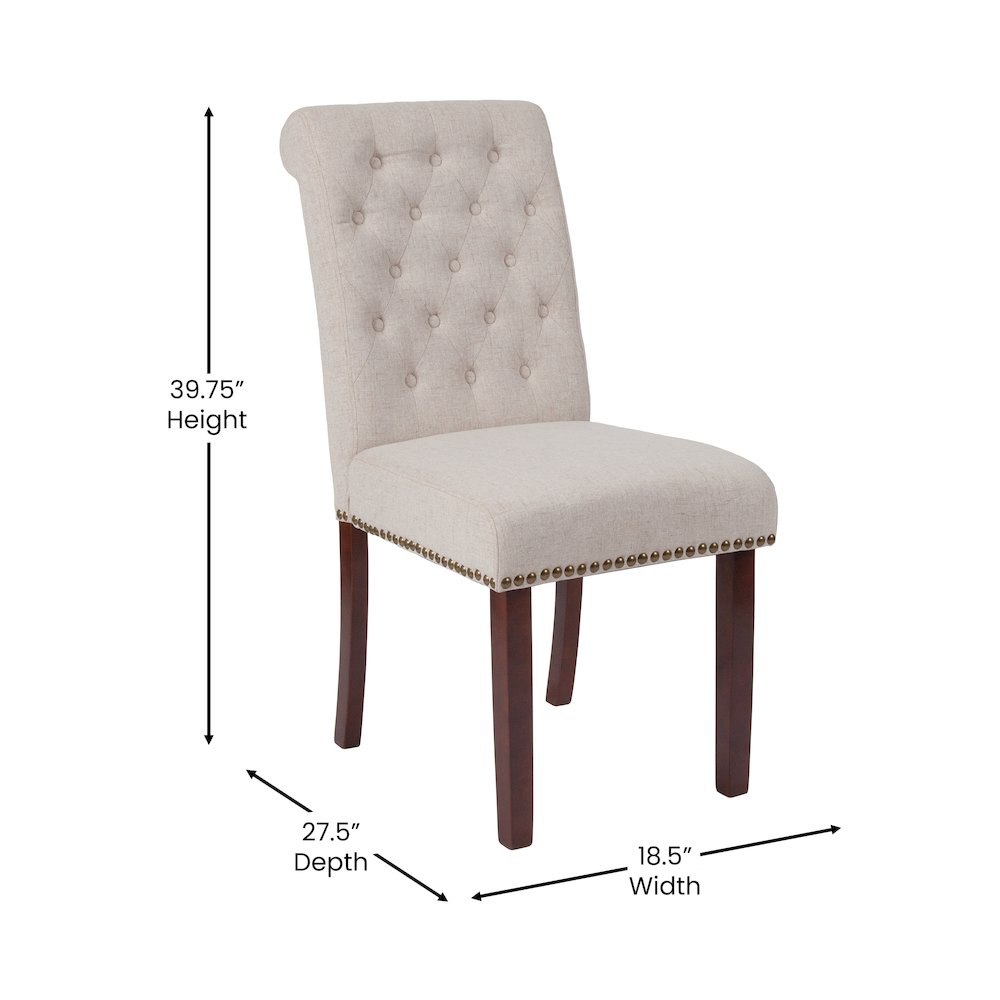 Beige Fabric Parsons Chair with Rolled Back
