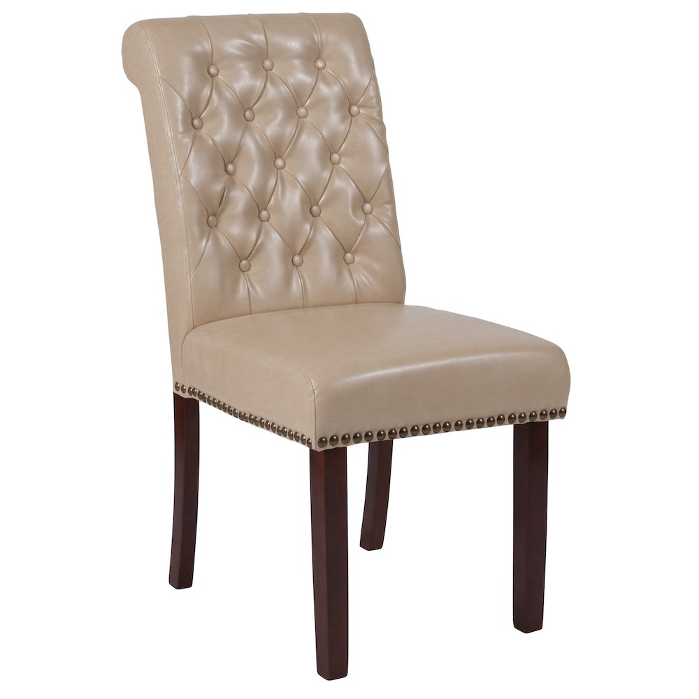Beige Parsons Chair with Rolled Back