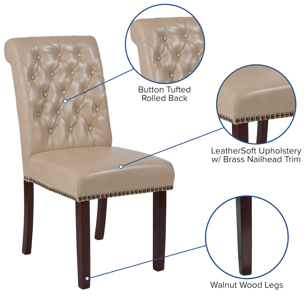 Beige Parsons Chair with Rolled Back