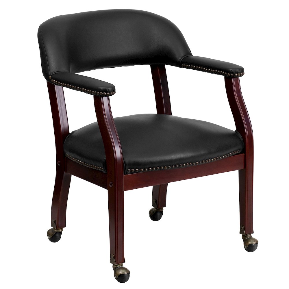 Black Vinyl Luxurious Conference Chair with Accent Nail Trim and Casters