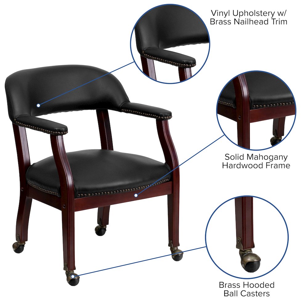 Black Vinyl Luxurious Conference Chair with Accent Nail Trim and Casters