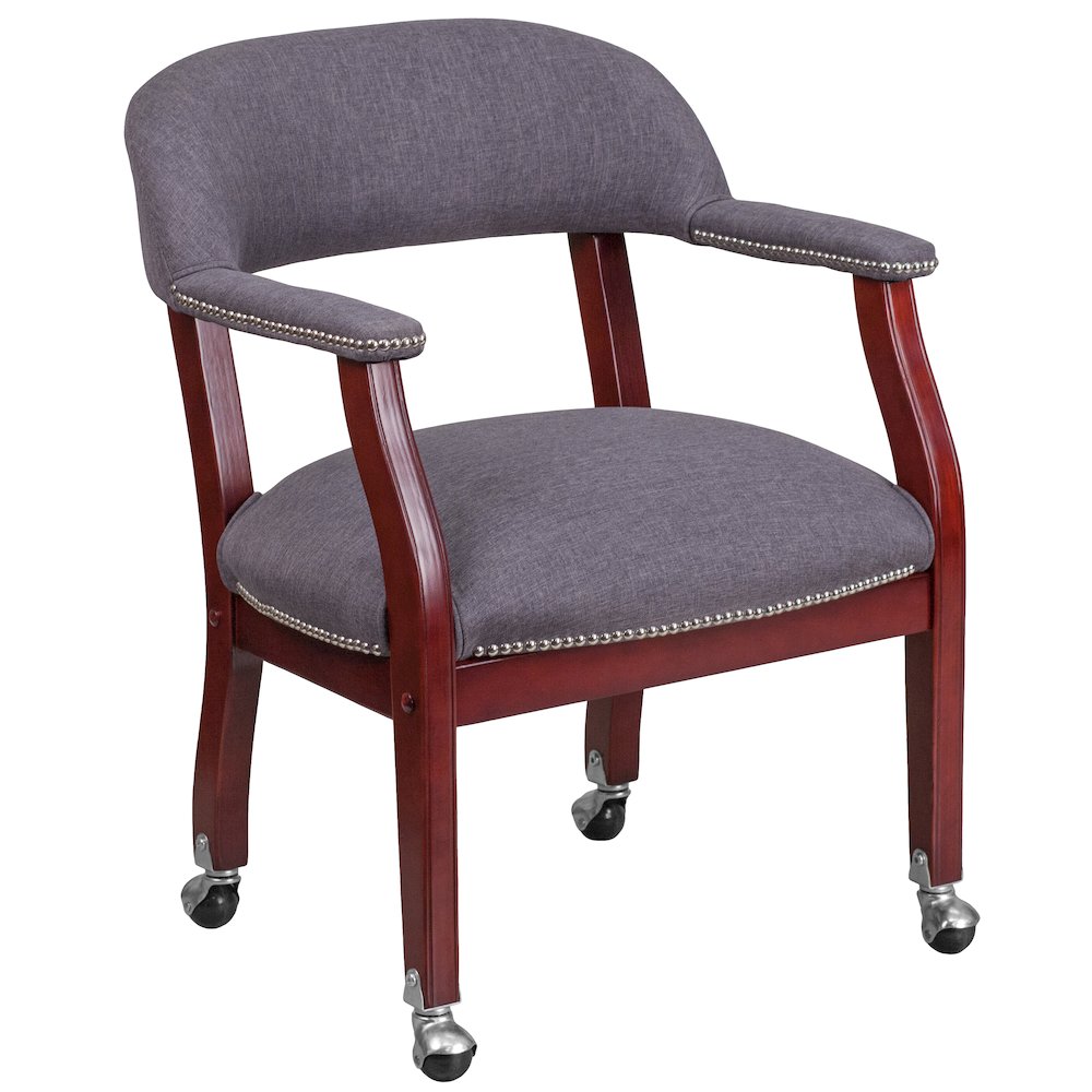 Gray Fabric Luxurious Conference Chair with Accent Nail Trim and Casters