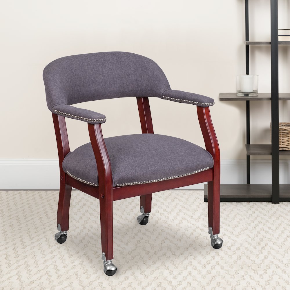 Gray Fabric Luxurious Conference Chair with Accent Nail Trim and Casters