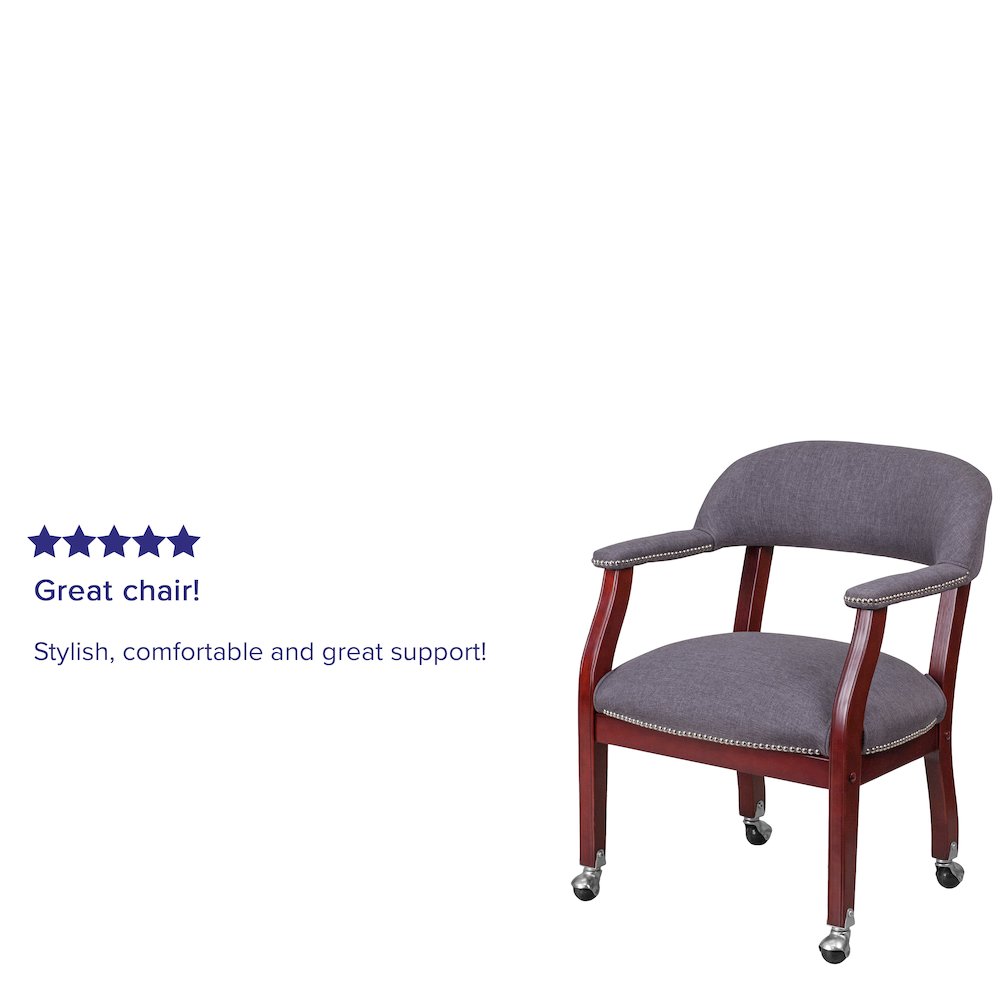 Gray Fabric Luxurious Conference Chair with Accent Nail Trim and Casters