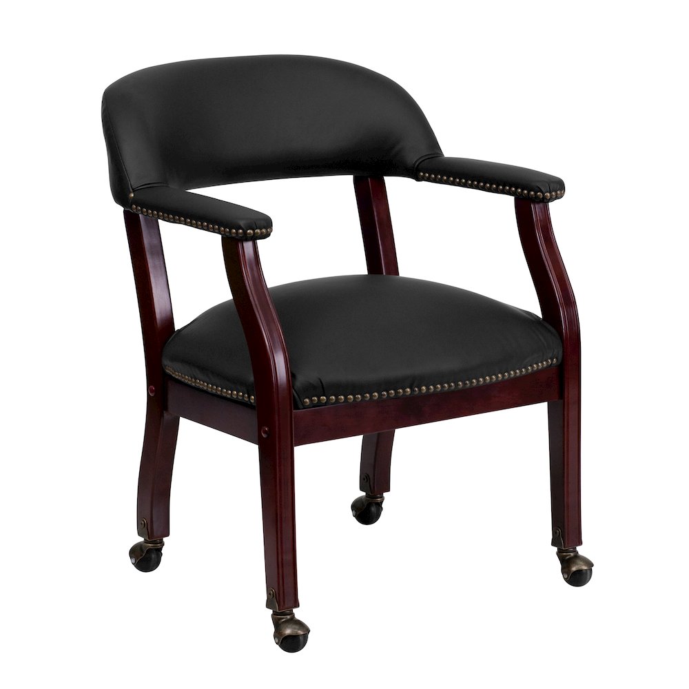 Black LeatherSoft Conference Chair with Accent Nail Trim and Casters