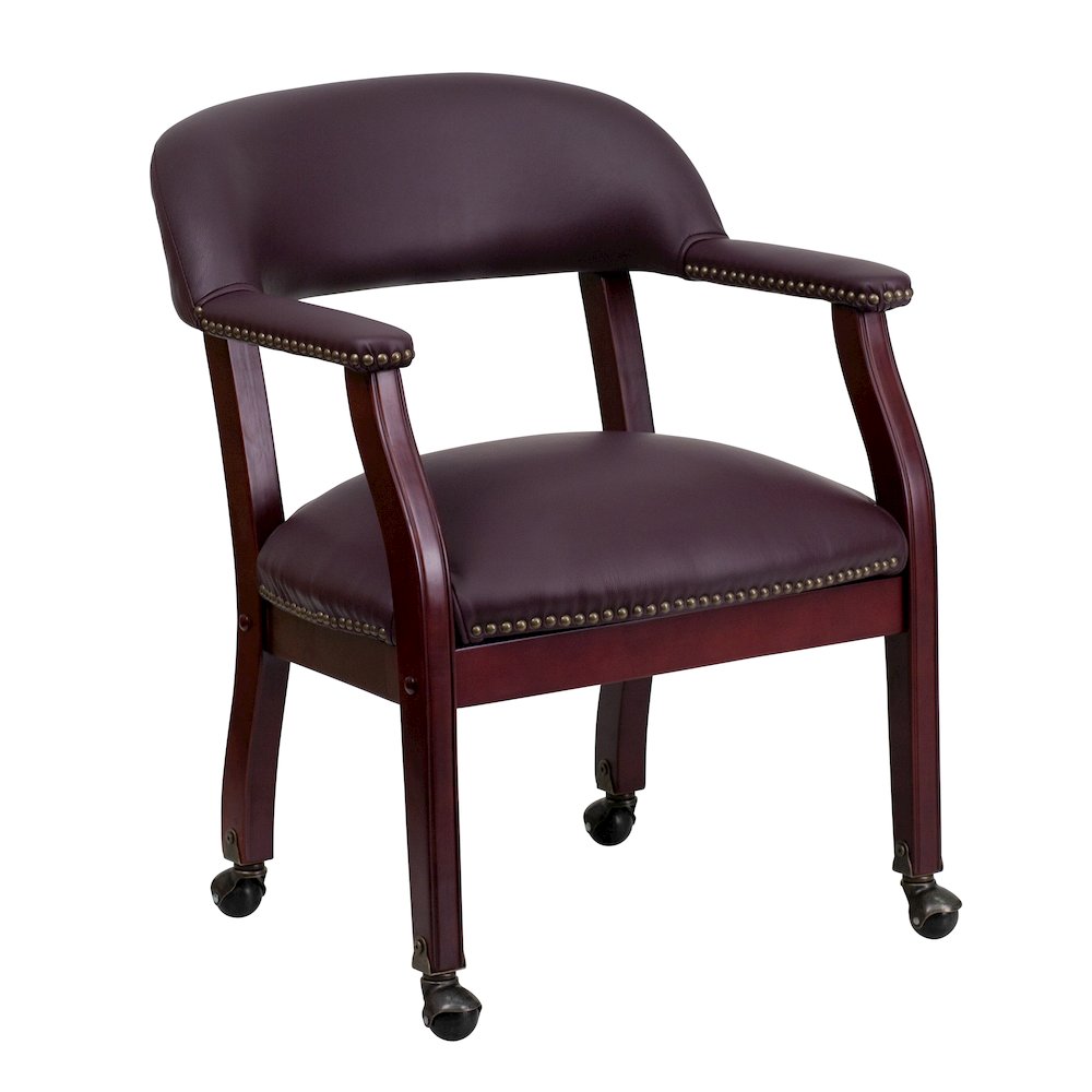 Burgundy LeatherSoft Conference Chair with Accent Nail Trim and Casters