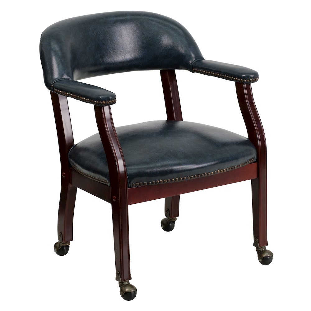 Navy Vinyl Luxurious Conference Chair with Accent Nail Trim and Casters