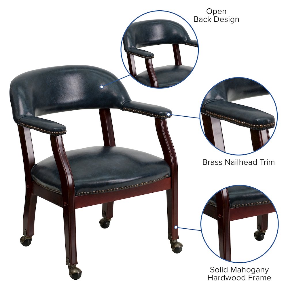 Navy Vinyl Luxurious Conference Chair with Accent Nail Trim and Casters