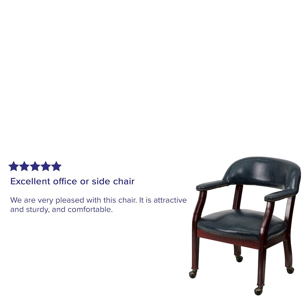 Navy Vinyl Luxurious Conference Chair with Accent Nail Trim and Casters
