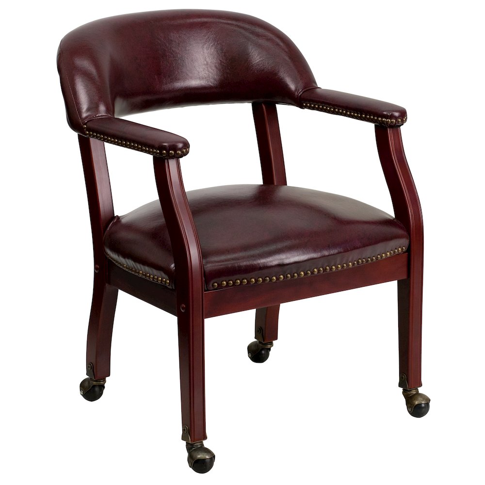 Oxblood Vinyl Luxurious Conference Chair with Accent Nail Trim and Casters