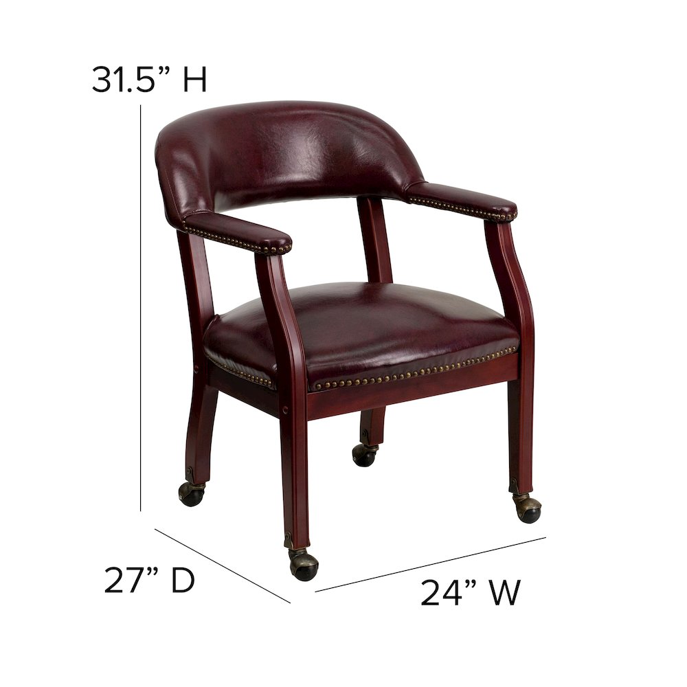 Oxblood Vinyl Luxurious Conference Chair with Accent Nail Trim and Casters