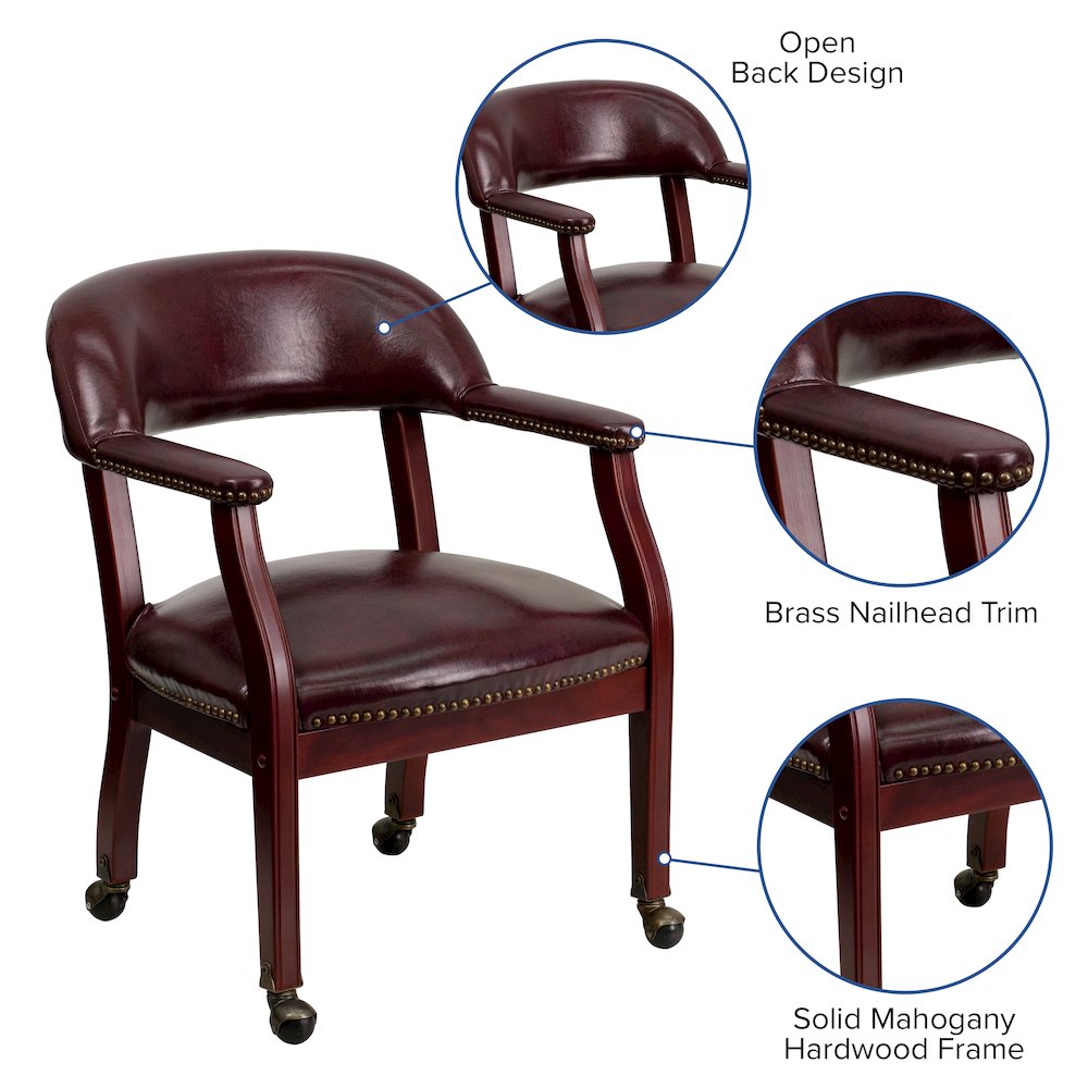 Oxblood Vinyl Luxurious Conference Chair with Accent Nail Trim and Casters