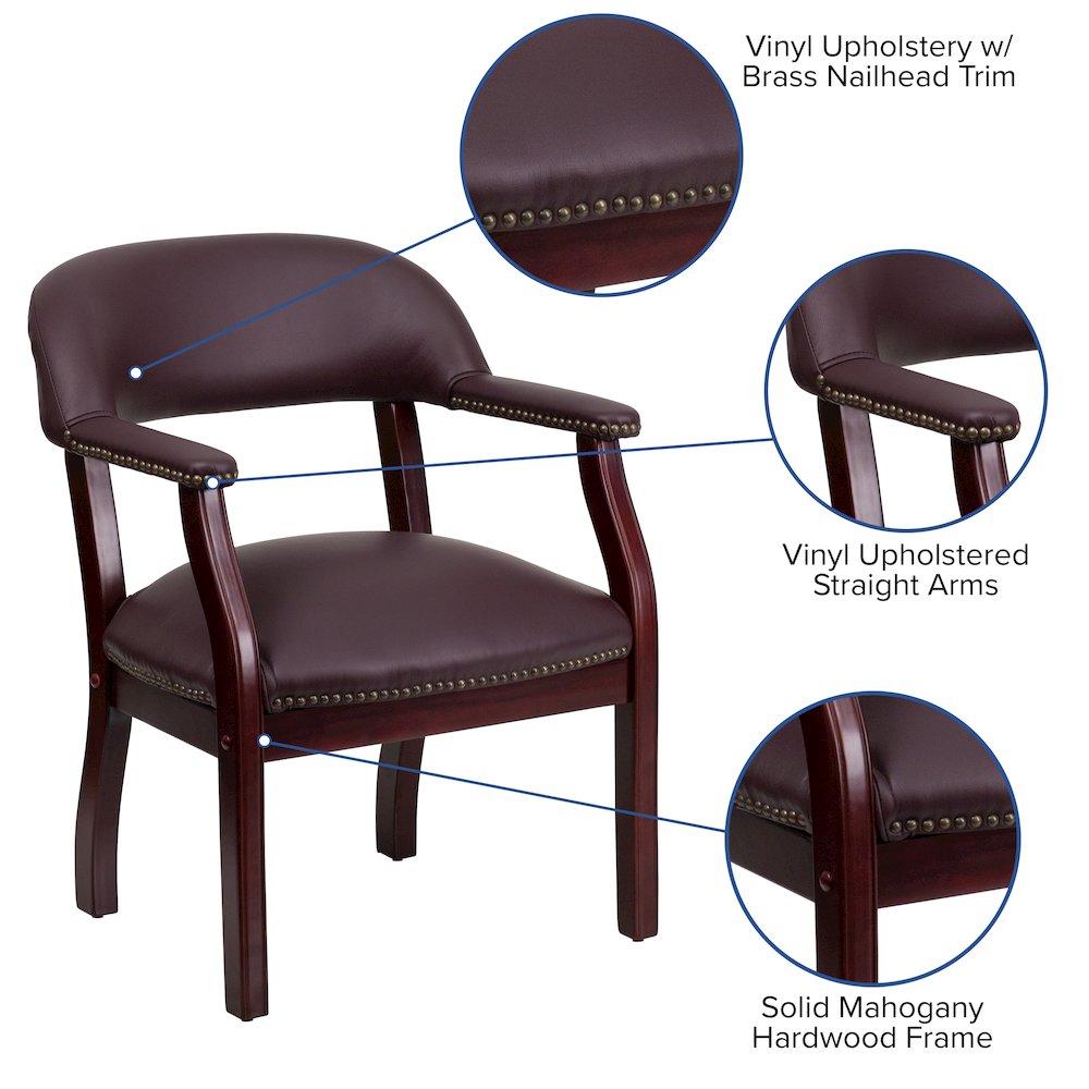 Burgundy LeatherSoft Conference Chair with Accent Nail Trim