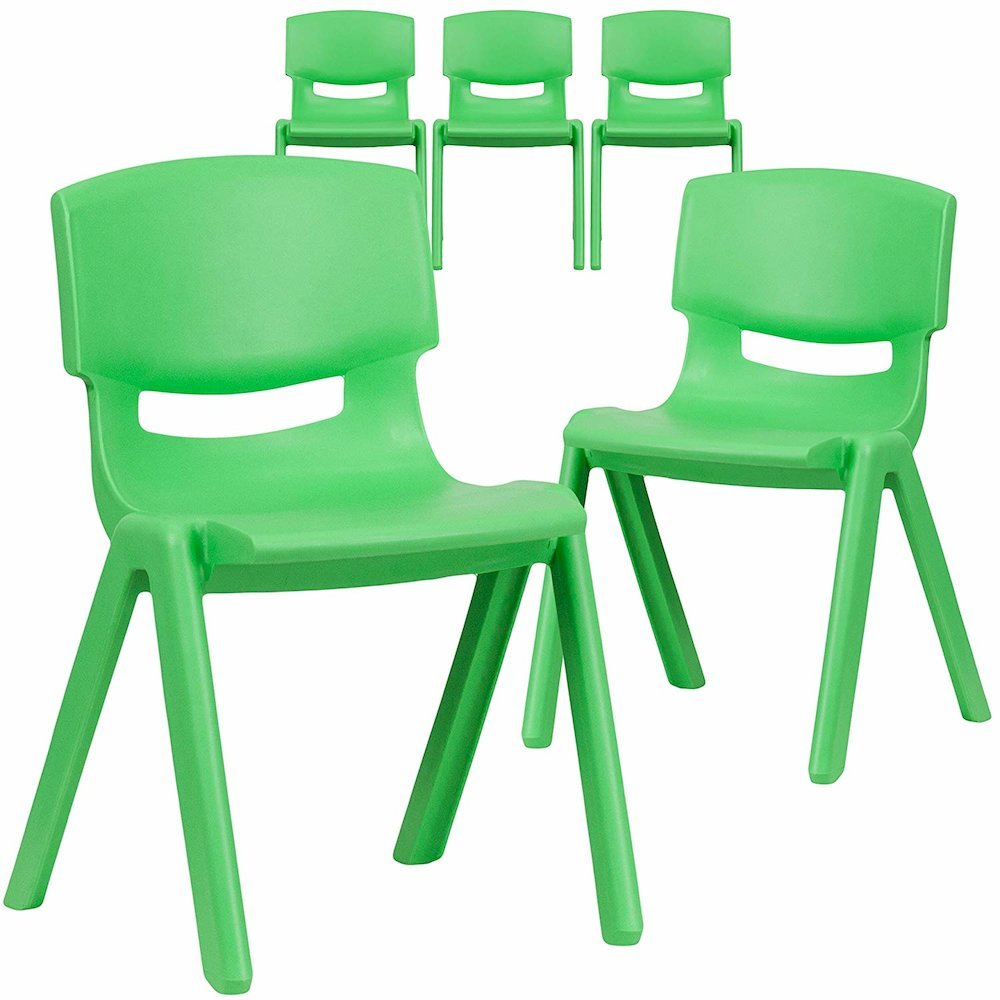 Green Plastic Stackable School Chair with 13.25” Seat Height pack of 5