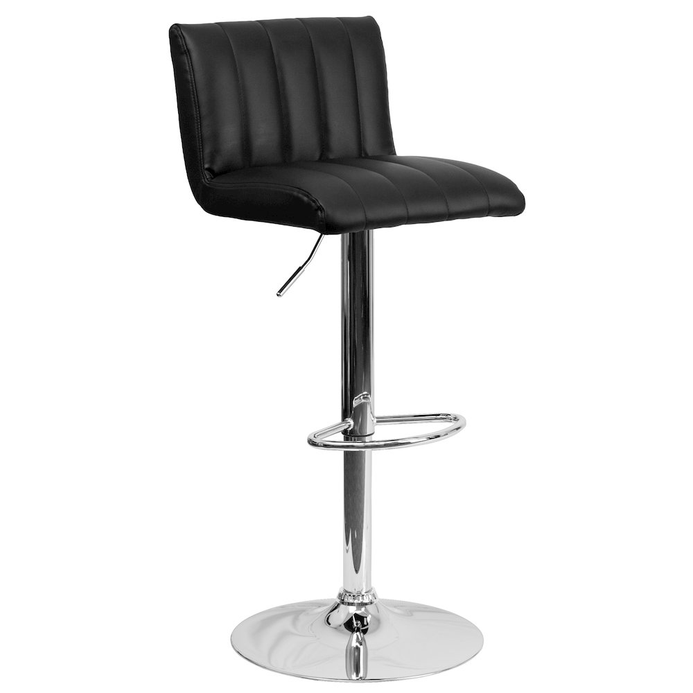 Black Vinyl Adjustable Height Barstool with Vertical Stitch Back/Seat
