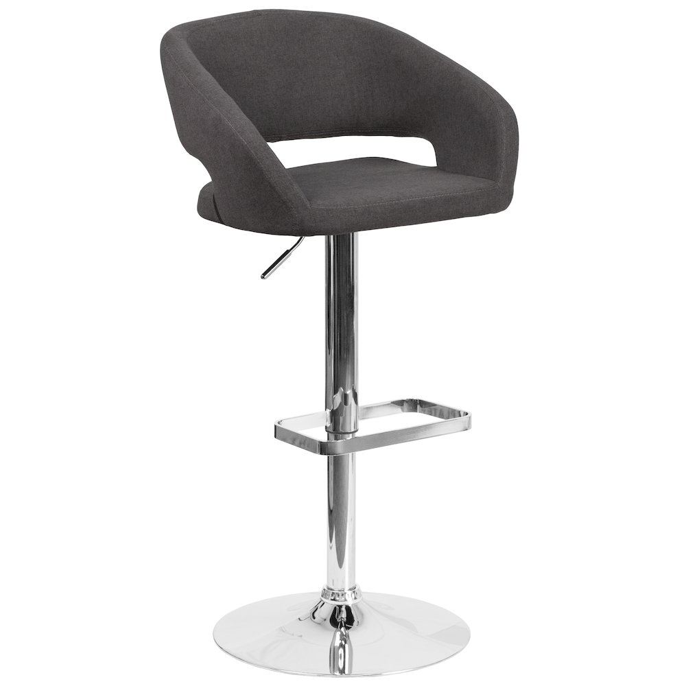 Charcoal Fabric Adjustable Height Barstool with Rounded Mid-Back and Chrome Base
