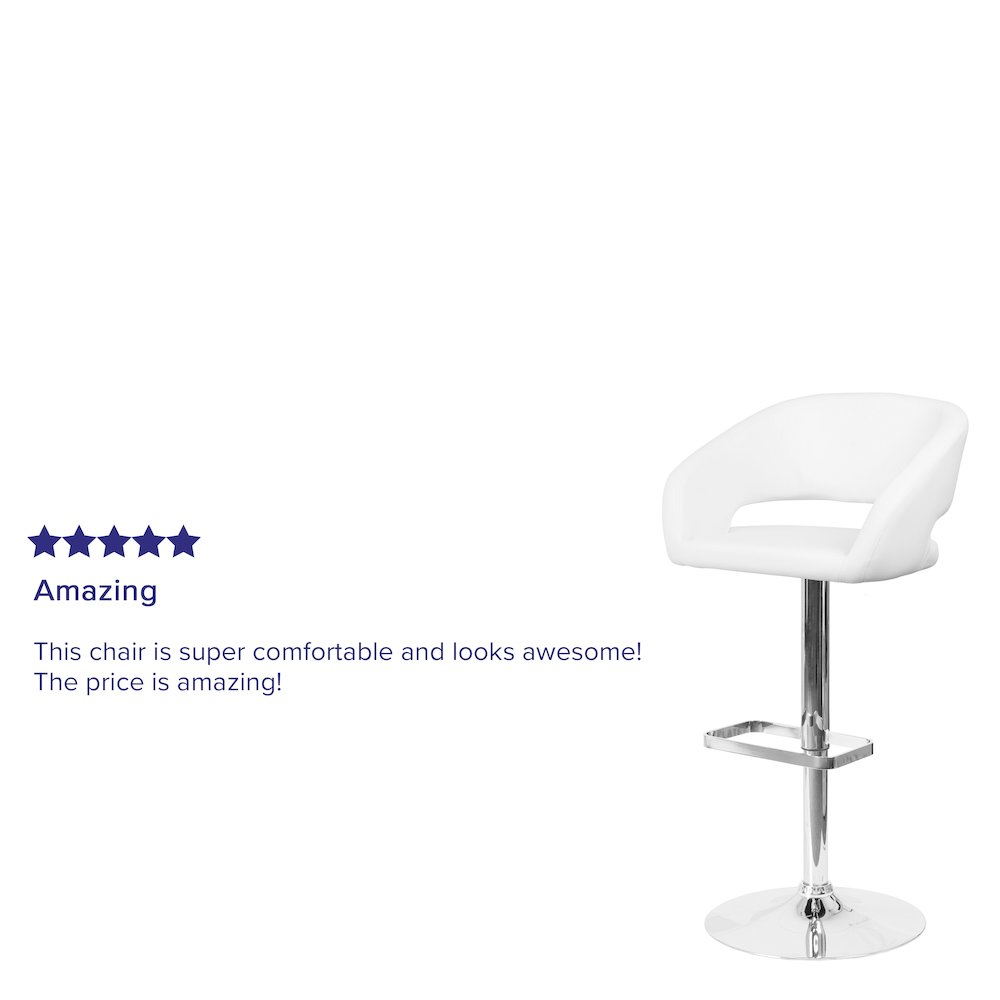 White Vinyl Adjustable Height Barstool with Rounded Mid-Back and Chrome Base