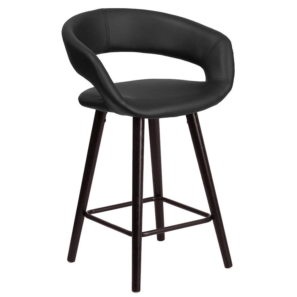 23.75” High Contemporary Cappuccino Wood Counter Height Stool in Black Vinyl