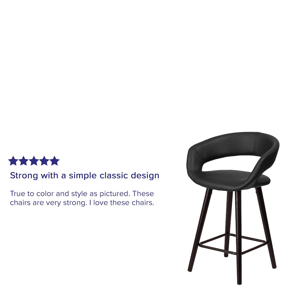 23.75” High Contemporary Cappuccino Wood Counter Height Stool in Black Vinyl