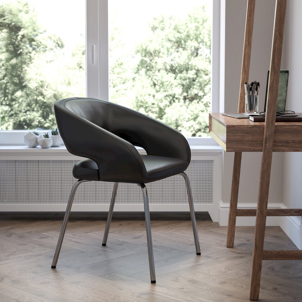 Contemporary Black LeatherSoft Side Reception Chair