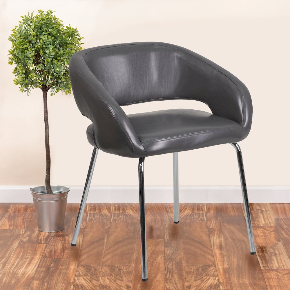 Contemporary Gray LeatherSoft Side Reception Chair