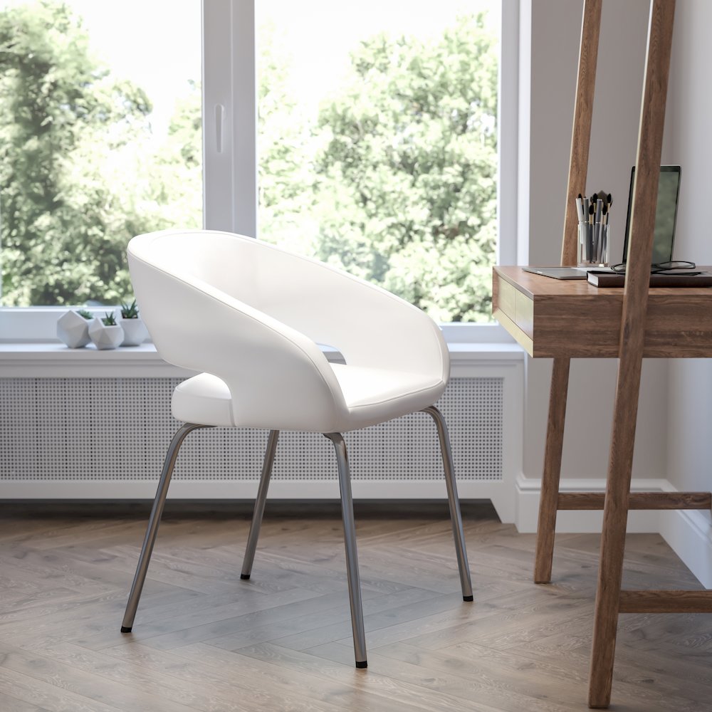 Contemporary White LeatherSoft Side Reception Chair