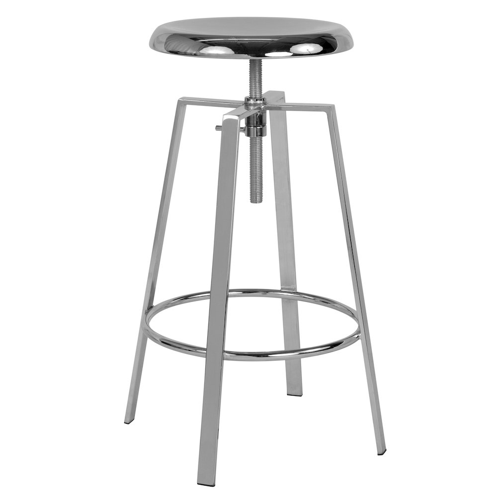 Industrial Barstool with Swivel Lift Adjustable Height Seat in Chrome Finish