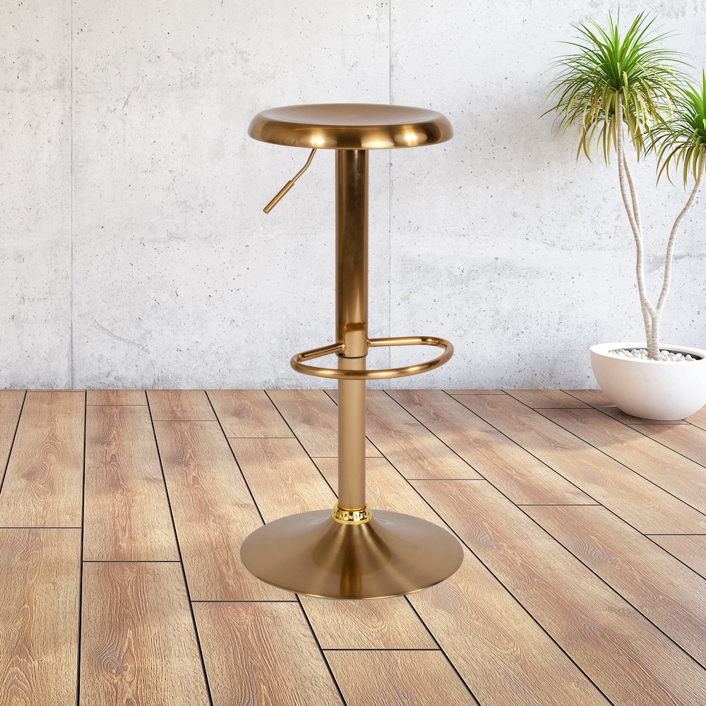 Adjustable Height Retro Barstool in Gold Finish