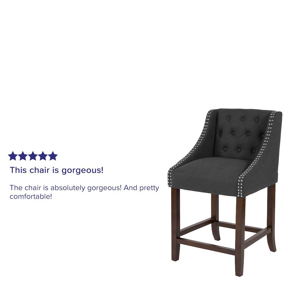 24″ High Tufted Walnut Counter Height Stool in Charcoal Fabric