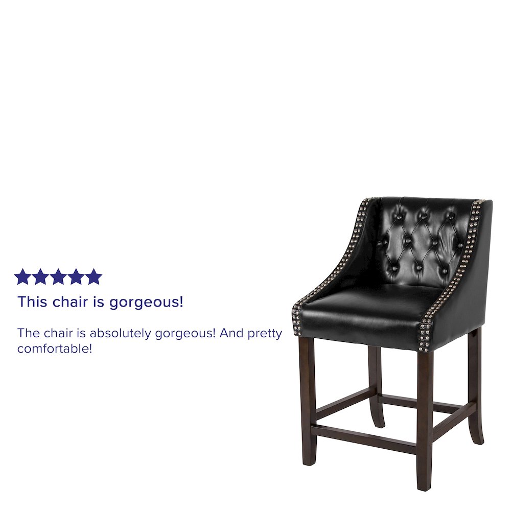 24″ High Tufted Walnut Counter Height Stool with Accent Nail Trim