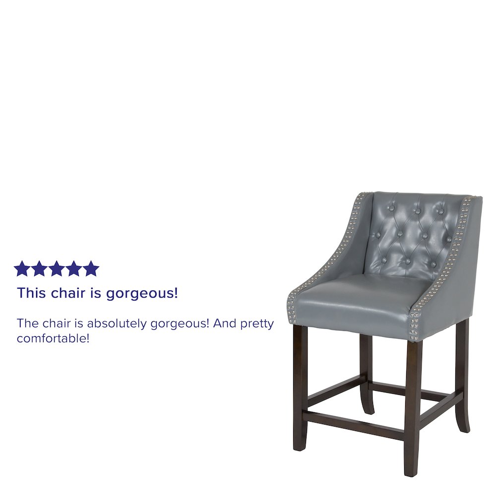 24″ High Tufted Walnut Counter Height Stool in Light Gray LeatherSoft