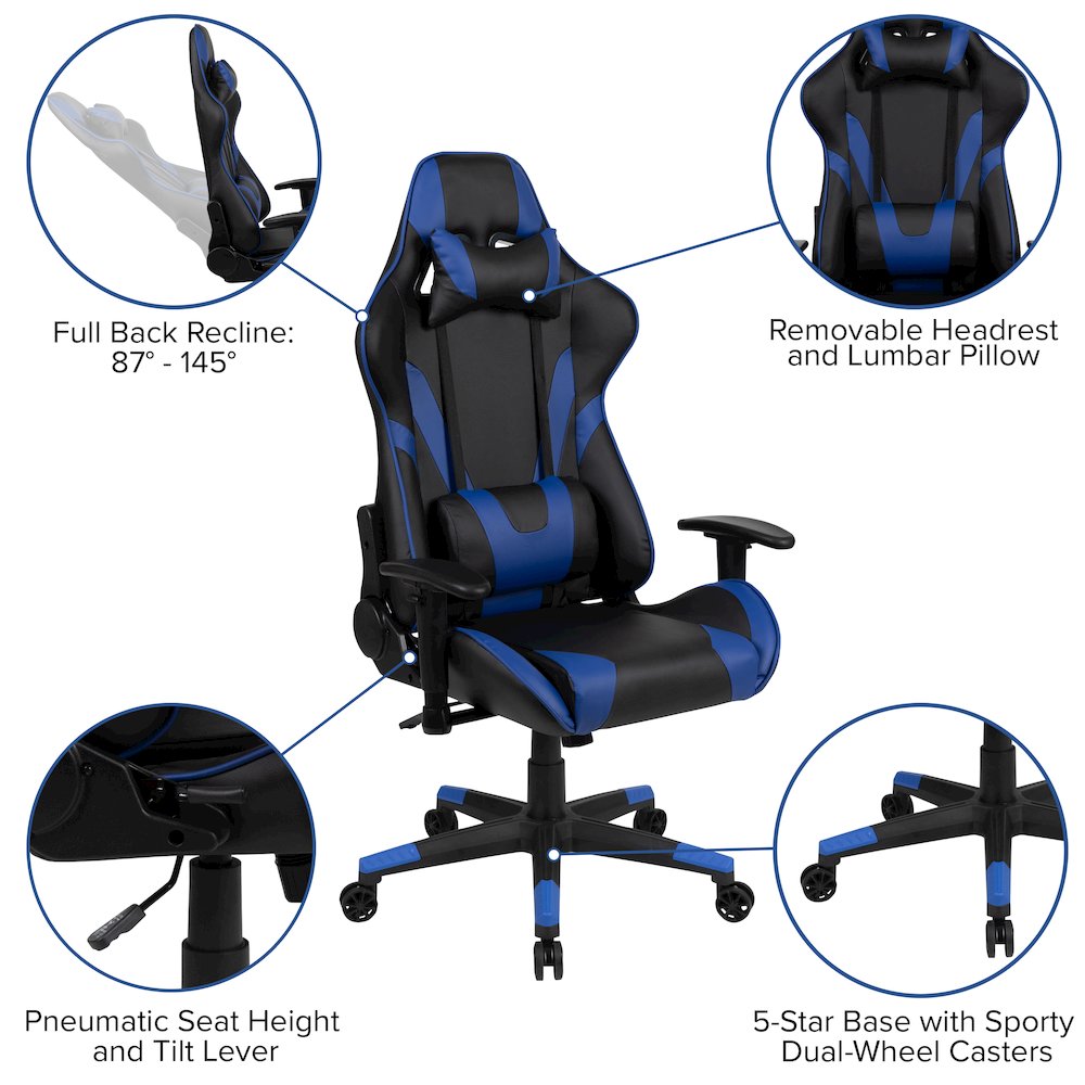 X20 Gaming Chair Racing Office Computer Swivel Chair with Back in Blue