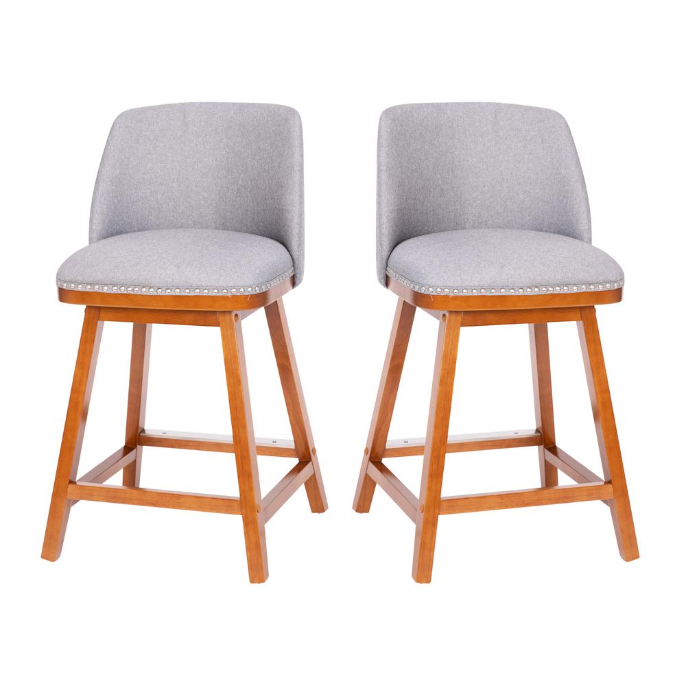 Set of 2 24 Inch Faux Linen Upholstered Counter Stools