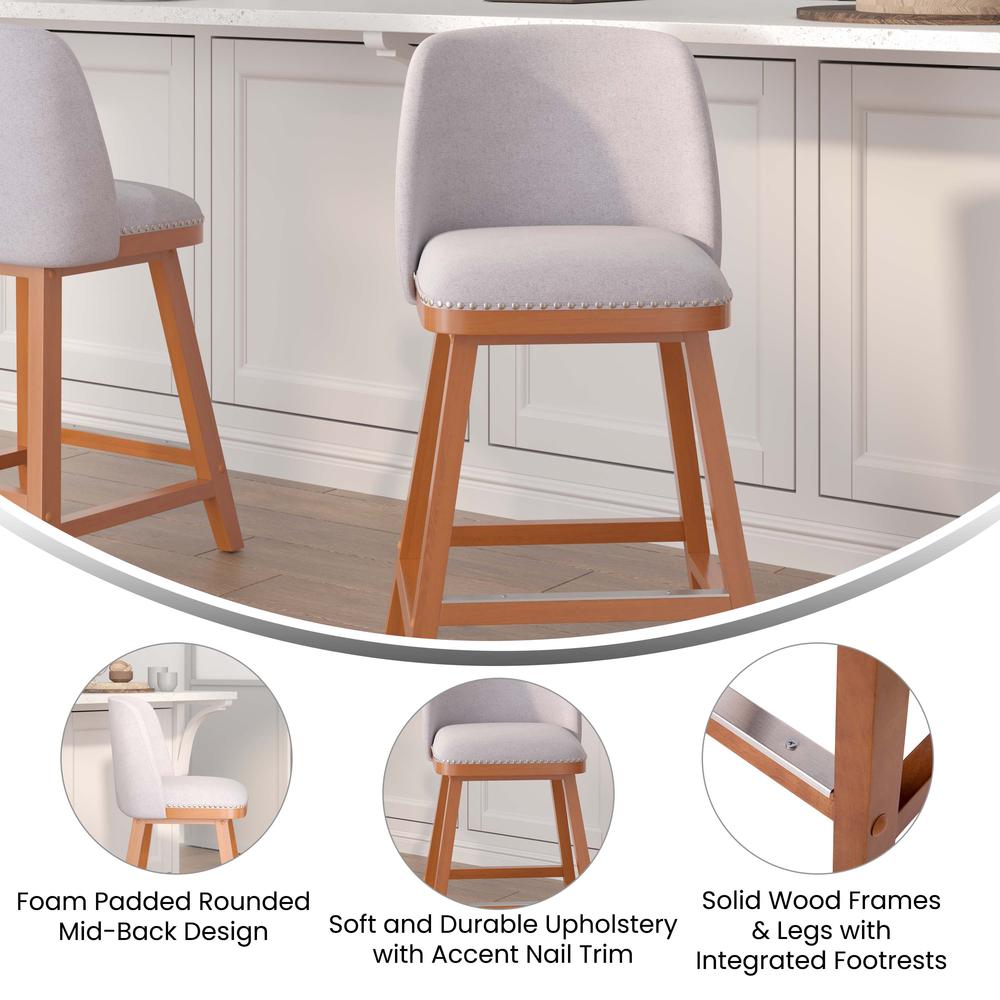Set of 2 24 Inch Faux Linen Upholstered Counter Stools