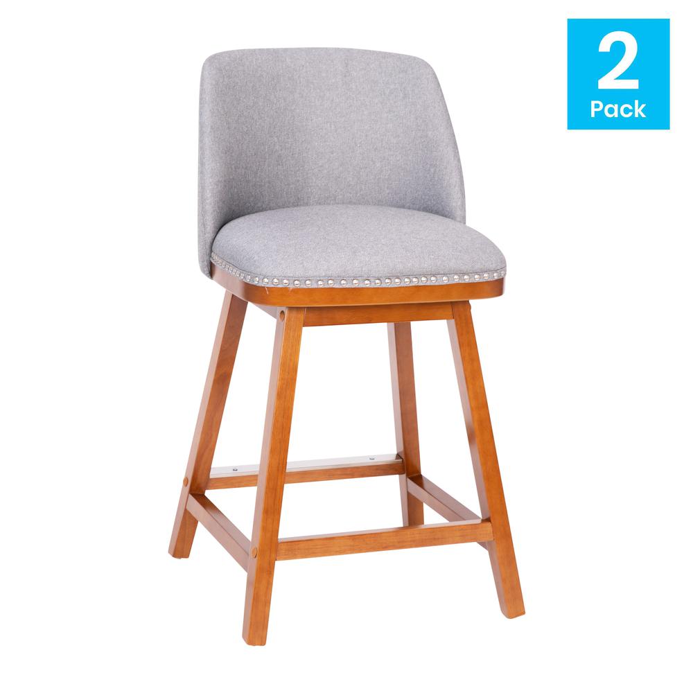 Set of 2 24 Inch Faux Linen Upholstered Counter Stools
