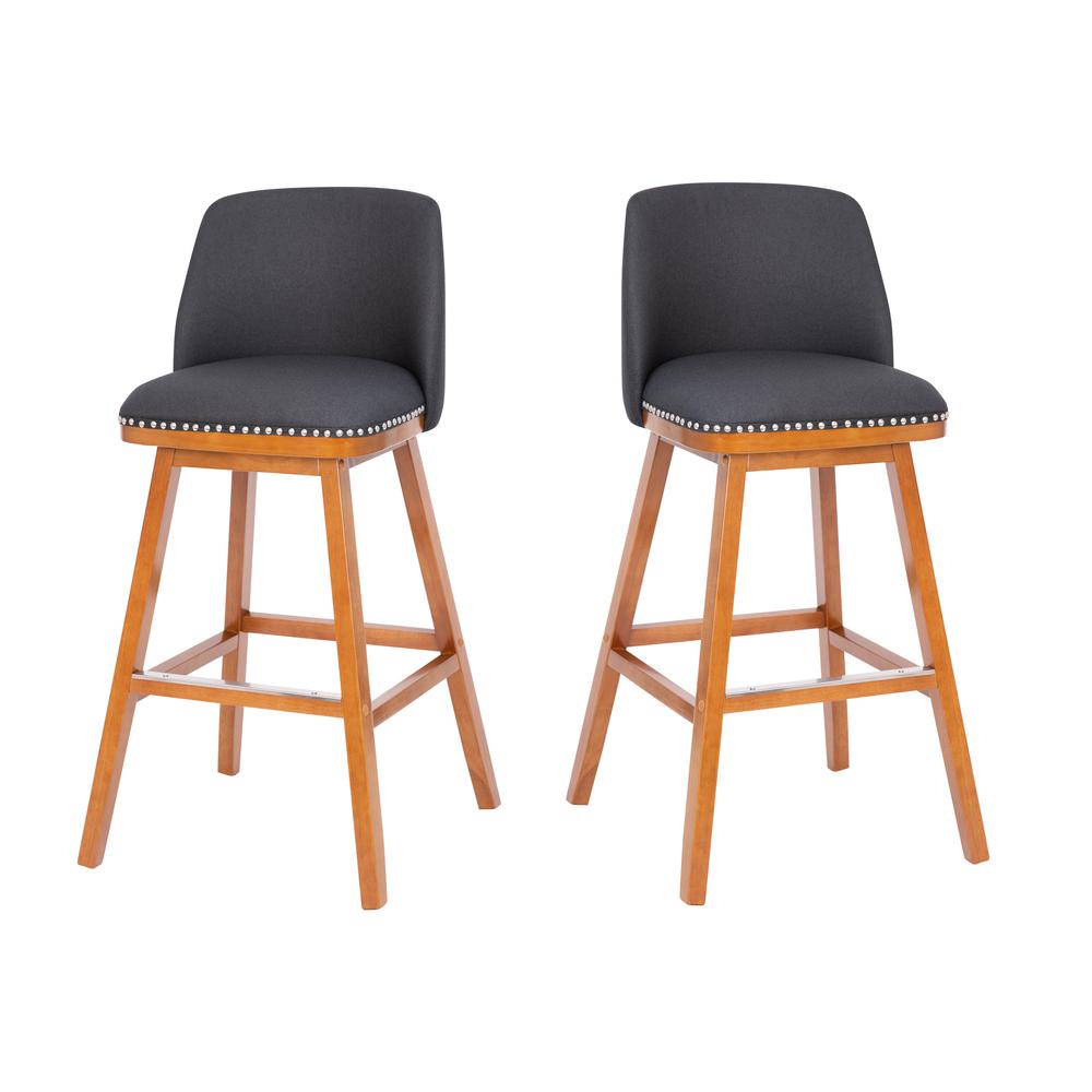 Set of 2 30 Inch Faux Linen Upholstered Barstools