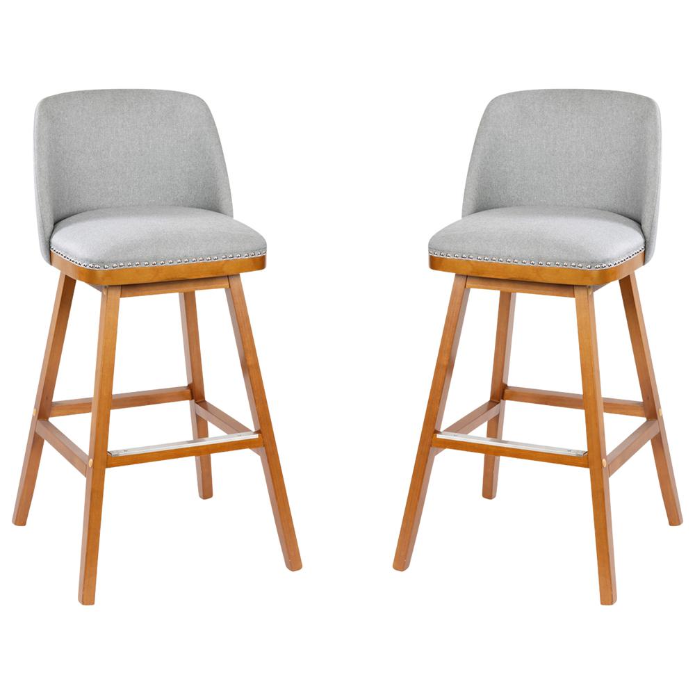Set of 2 30 Inch Faux Linen Upholstered Barstools