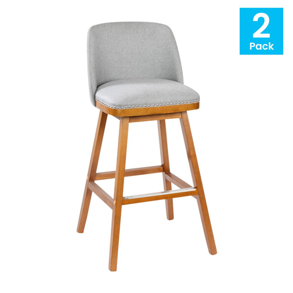 Set of 2 30 Inch Faux Linen Upholstered Barstools