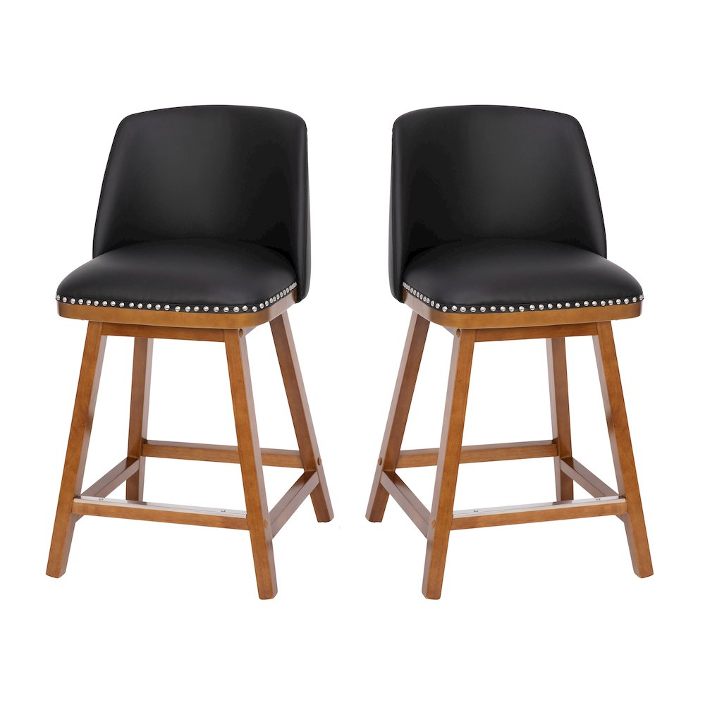 Set of 2 24 Inch Upholstered Counter Stools with Silver Nailhead Trim