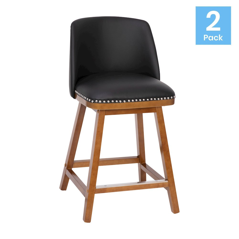 Set of 2 24 Inch Upholstered Counter Stools with Silver Nailhead Trim