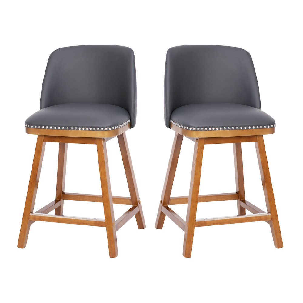 Set of 2 24 Inch Upholstered Counter Stools with Silver Nailhead Trim